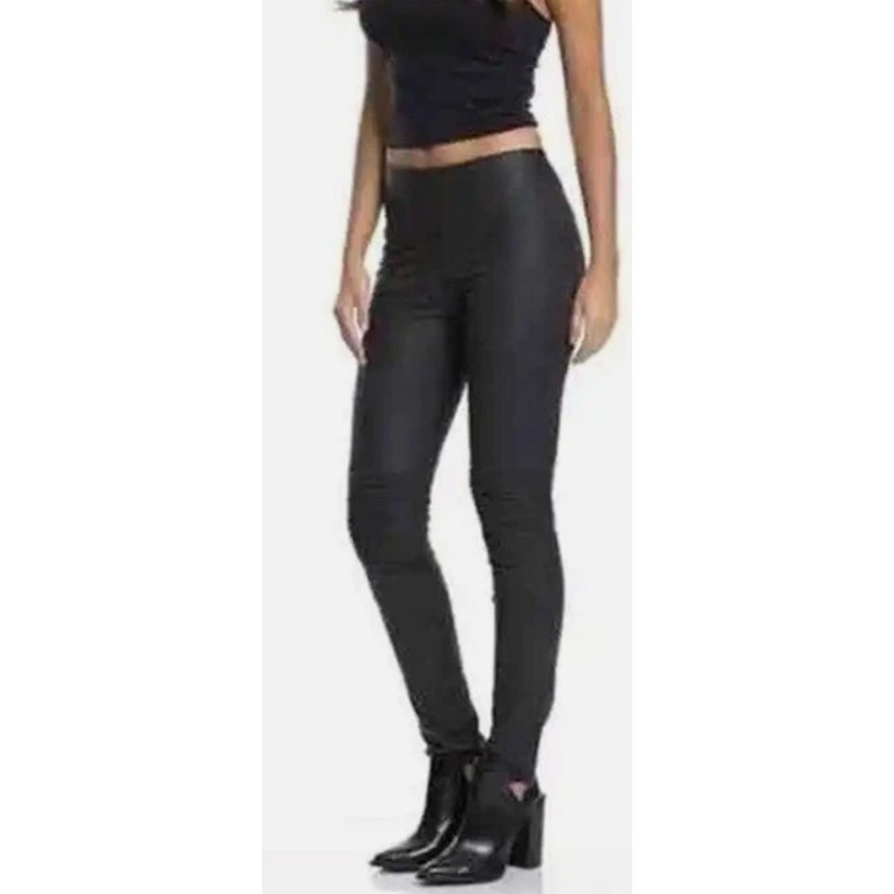 Elan Moto Faux Leather Suede Leggings Pull on Elastic Waist Black‎ Size S
